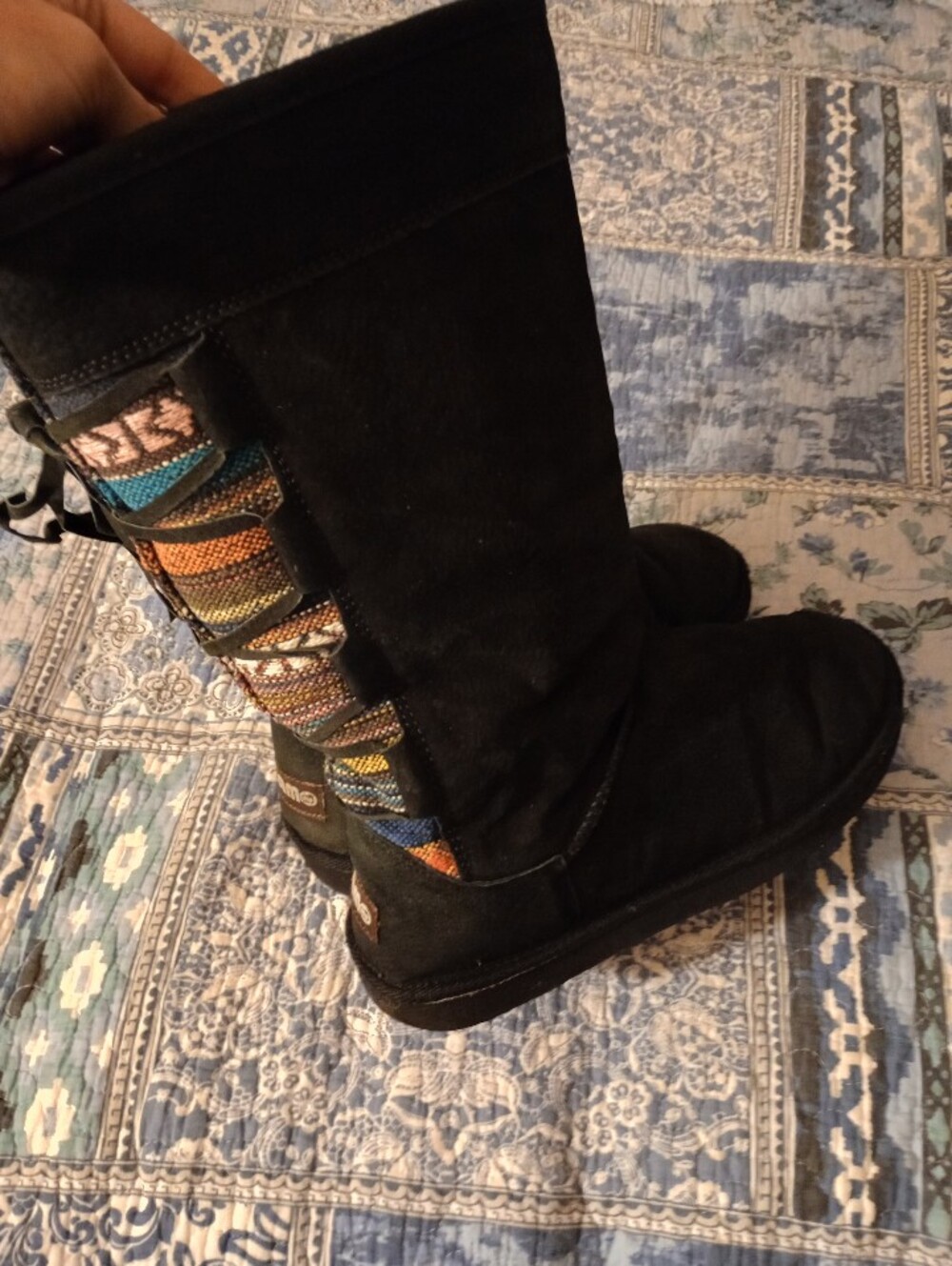 Boho Aztec Black Suede Mid-Calf Winter Boots